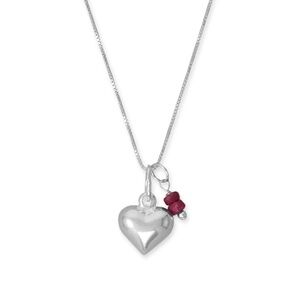 18" Sterling Silver Puffy Heart and Ruby charm Necklace